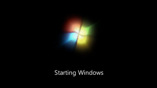 Glowing Windows 7 logo above the words, Starting Windows